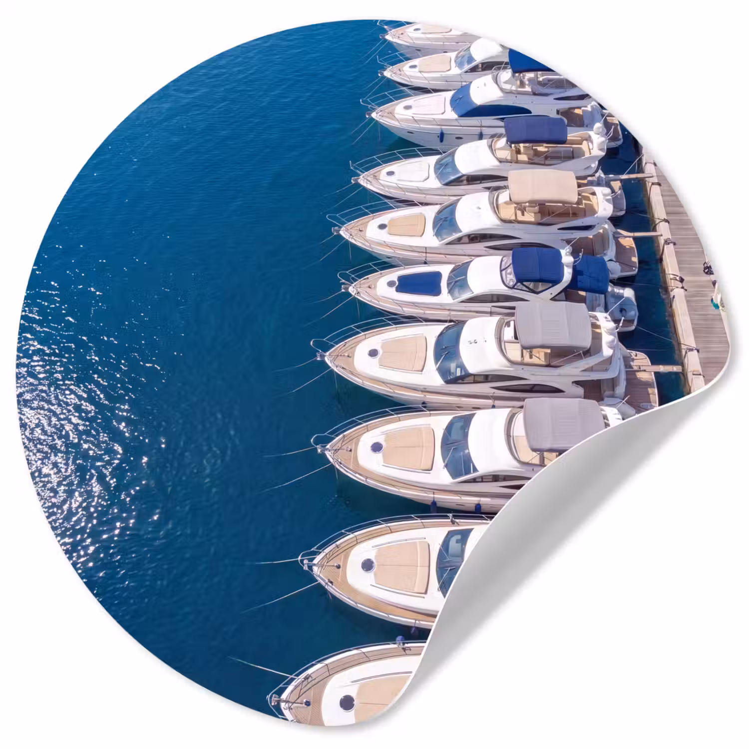 Boot - Jachthaven - Water - Zomer - Blauw Wandcirkel behangsticker klein -3d