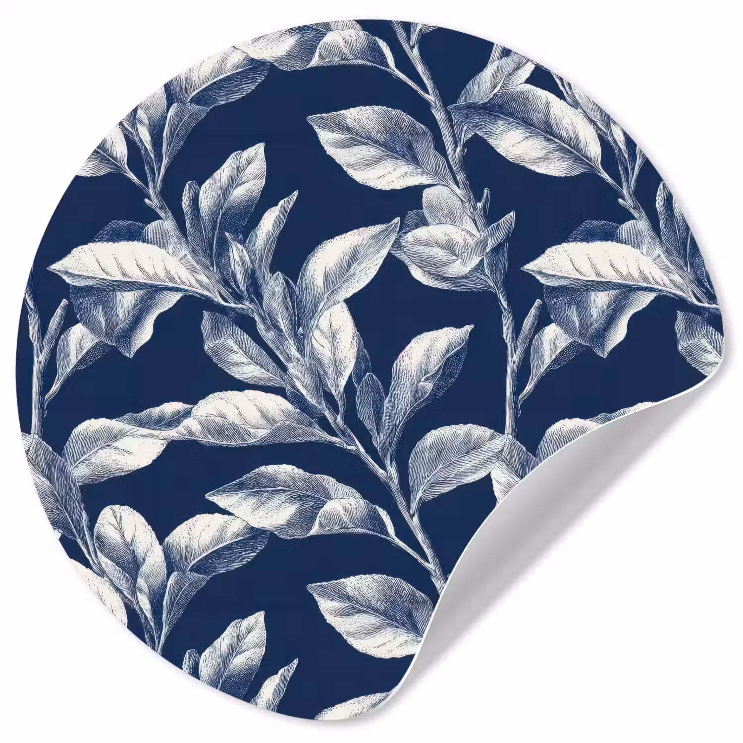 Botanisch - Patroon - Blauw Wandcirkel behangsticker klein 186 -3d