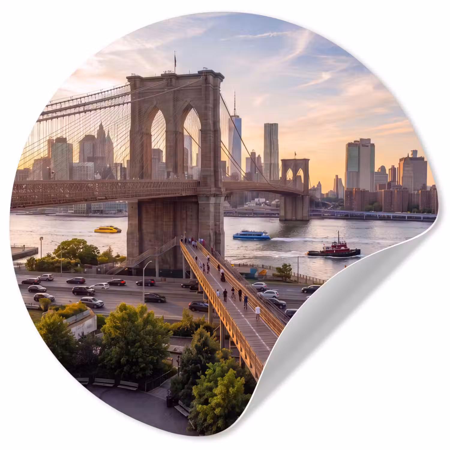 Brug - Rivier - Stad - Zonsondergang - Architectuur Wandcirkel behangsticker klein -3d