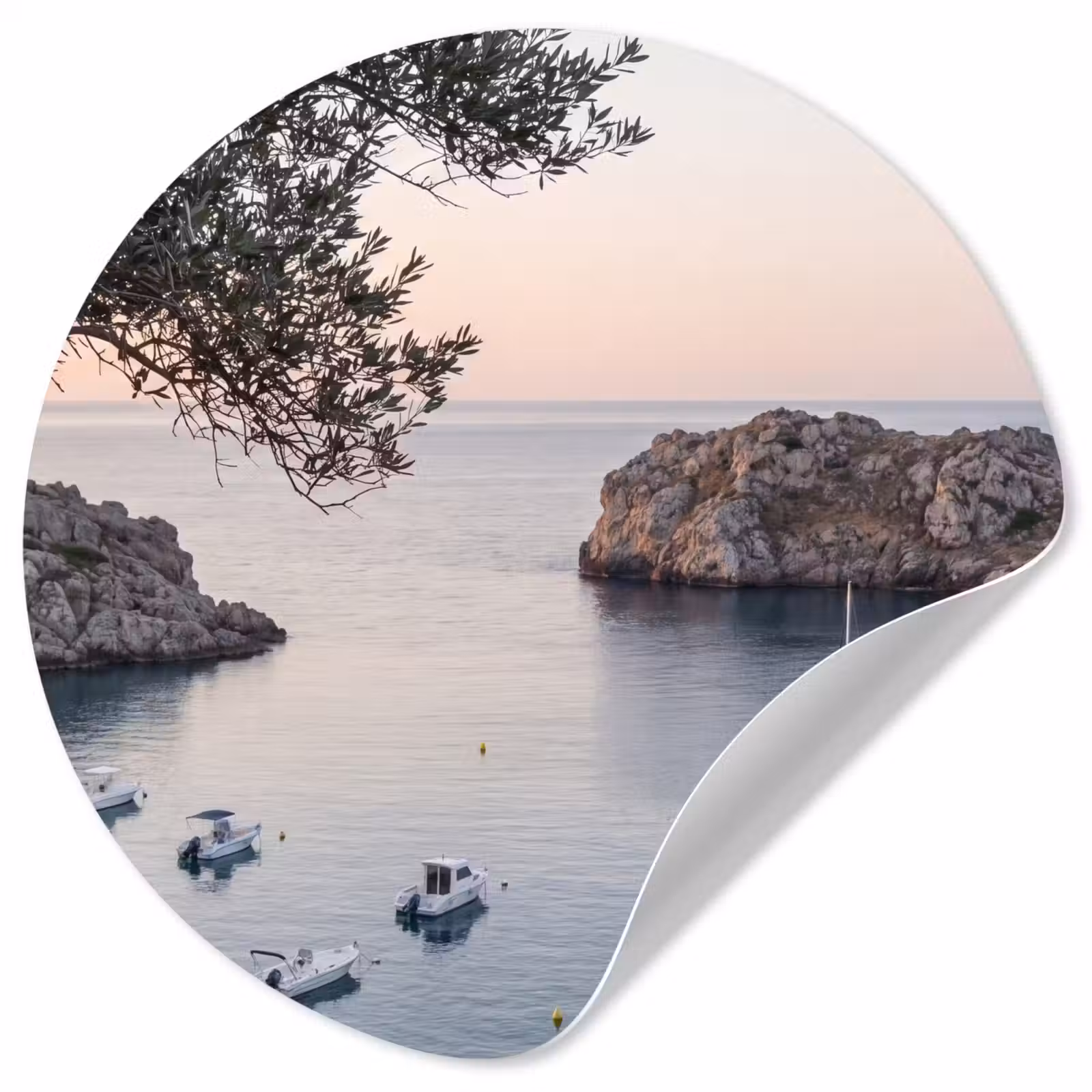 Runde Tapete - Bucht – Boote – Sonnenuntergang - Baai - boten - zonsondergang Wandcirkel behangsticker klein