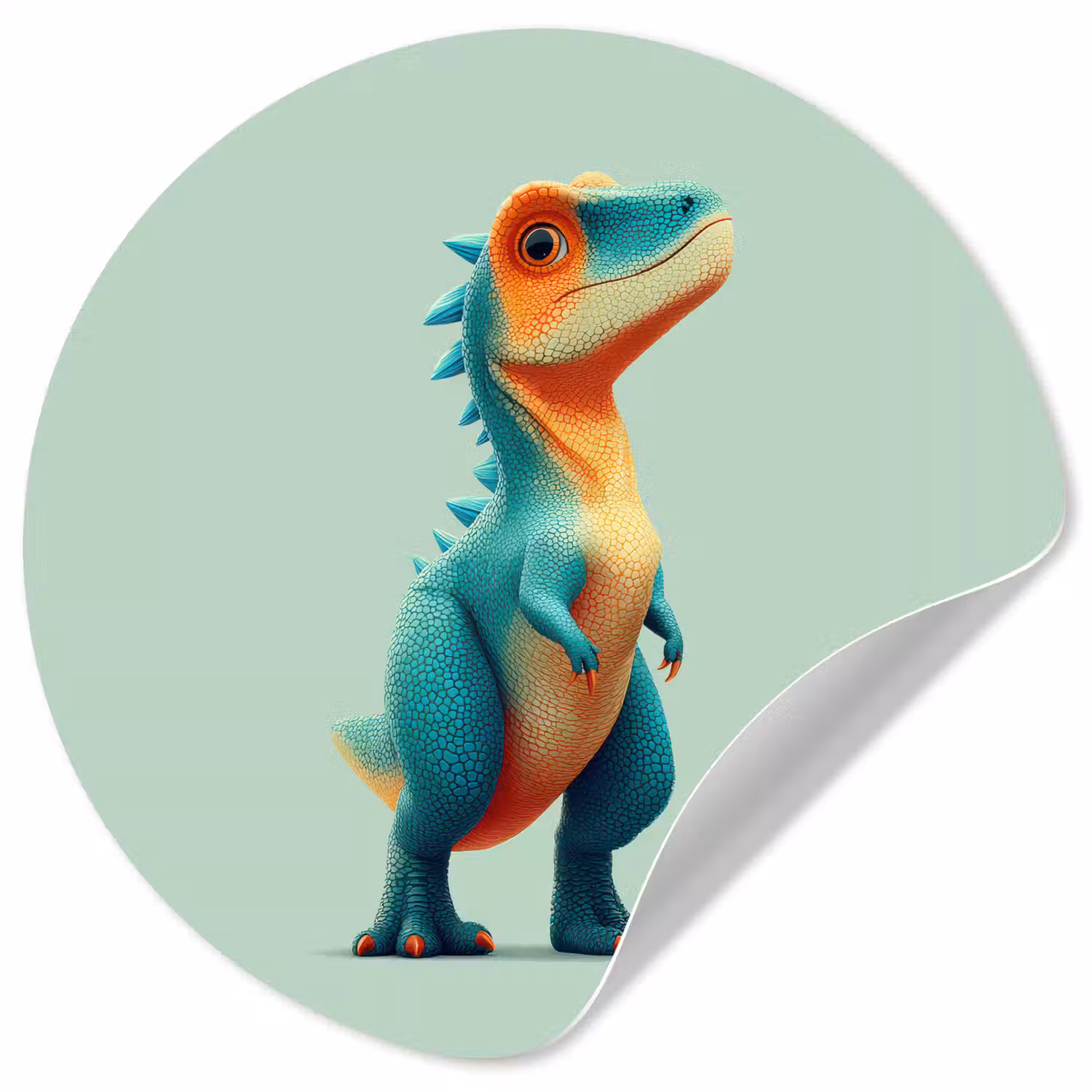 Cartoon - Dino - Oranje - Stekels Wandcirkel behangsticker klein -3d