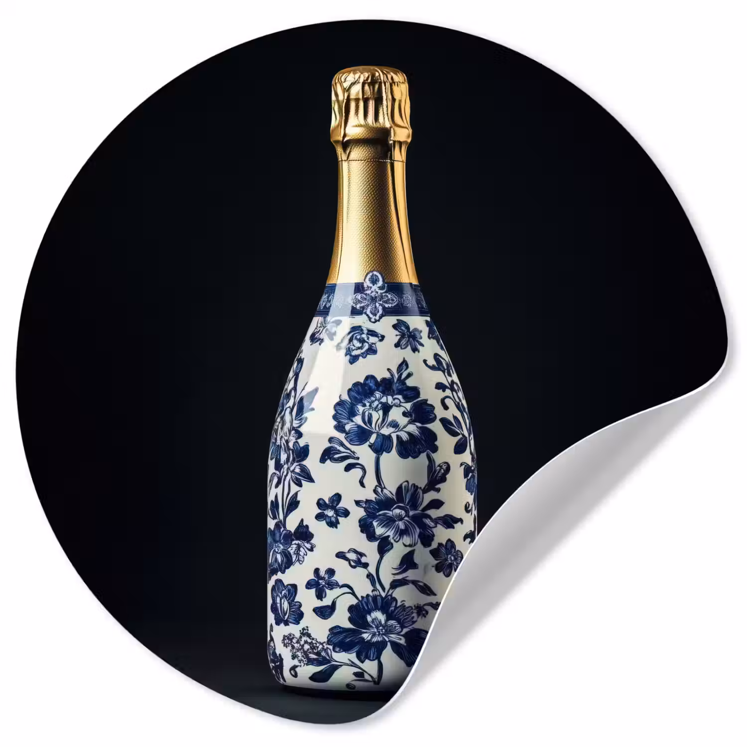 Champagne - Bloemen - Goud - Chique Wandcirkel behangsticker klein -3d