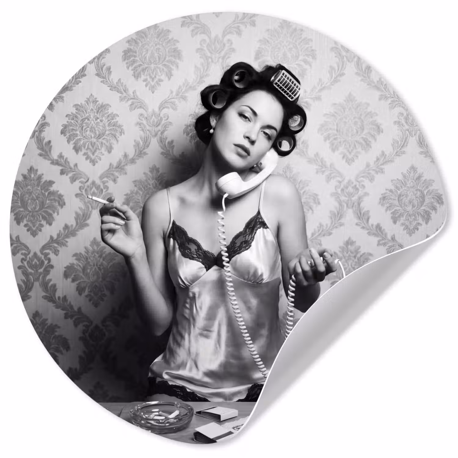 Chic - Vrouw - Zwart - Wit Wandcirkel behangsticker klein -3d