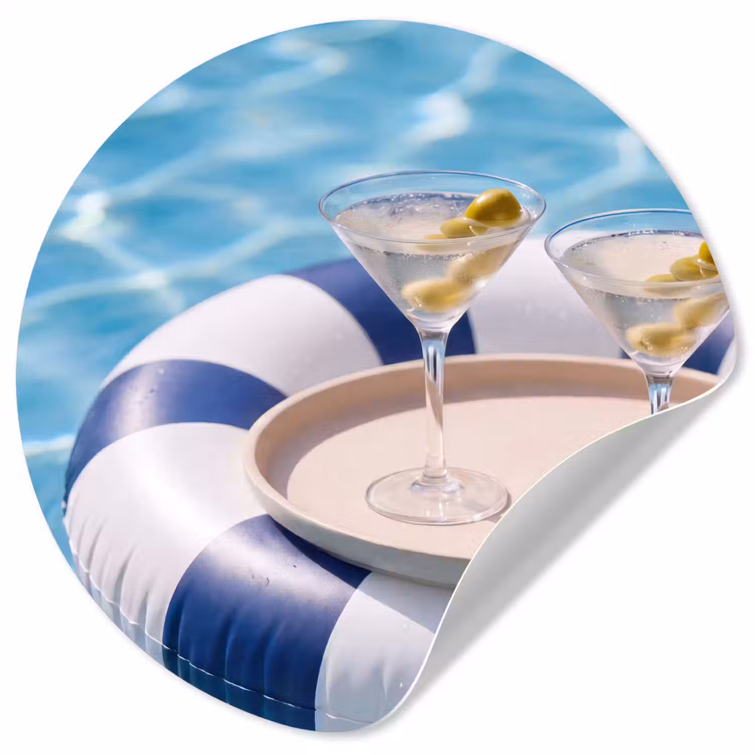 Cocktail - Zwembad - Zomer - Blauw Wandcirkel behangsticker klein -3d