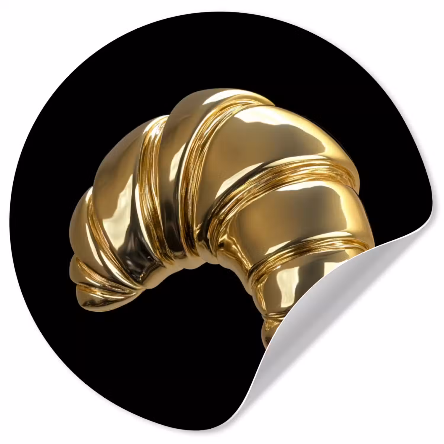 Croissant - Brood - Goud - Zwart Wandcirkel behangsticker klein -3d