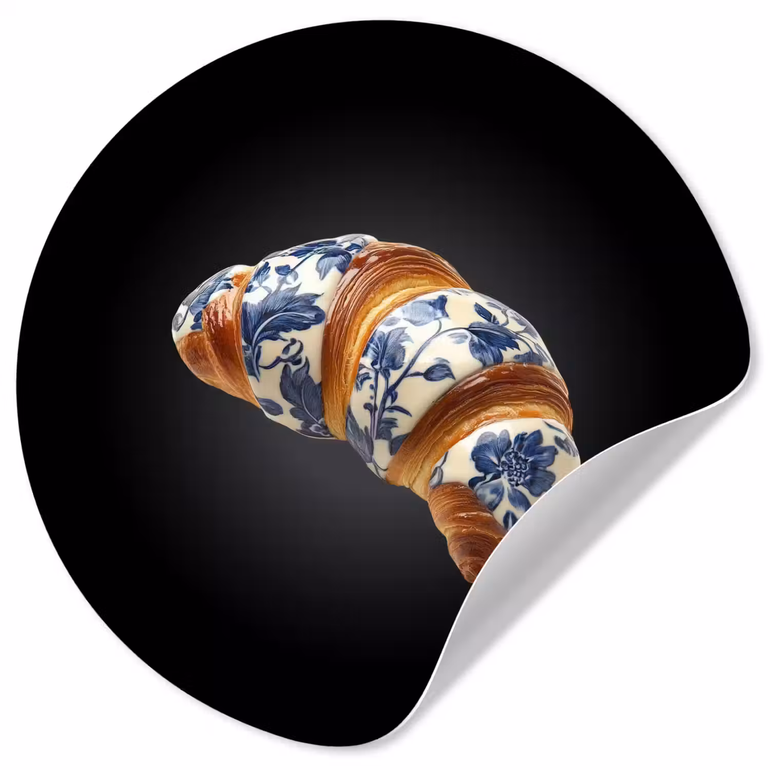 Croissant - Bloemenpatroon - Delftsblauw Wandcirkel behangsticker klein -3d