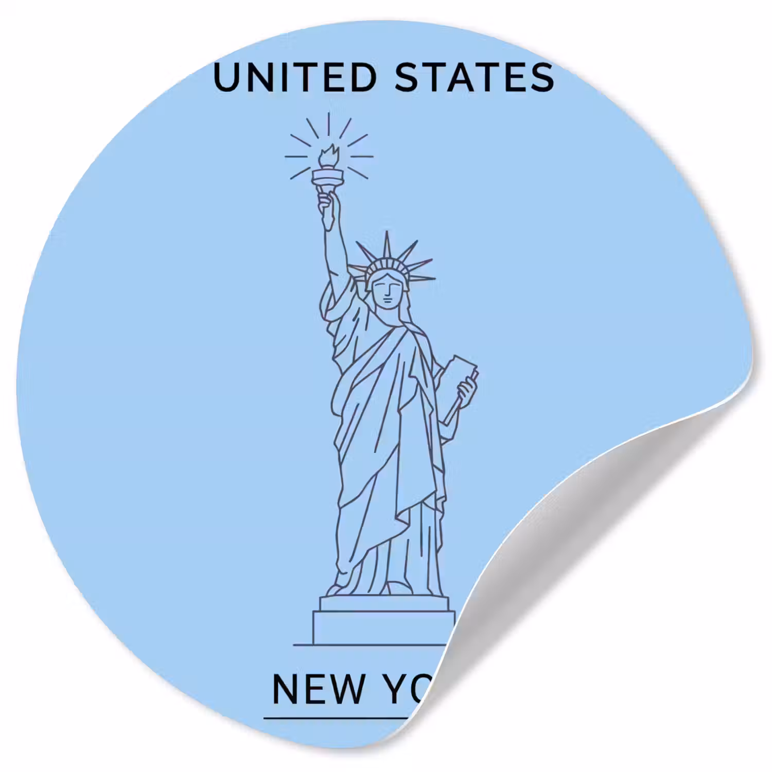Monument - Vrijheidsbeeld - New York - Minimalistisch - Blauw Wandcirkel behangsticker klein -3d
