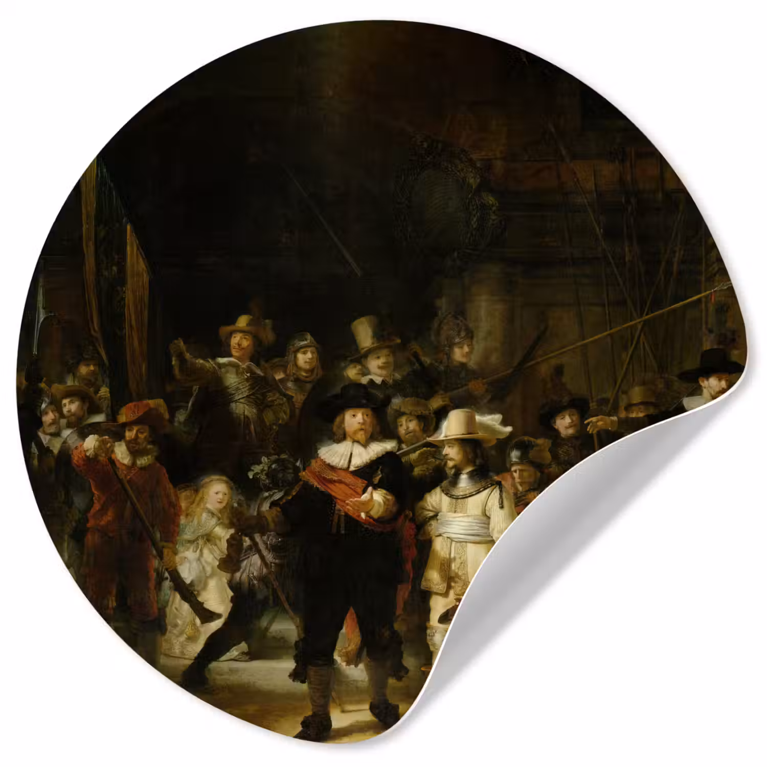 De Nachtwacht - Kunst - Oude meesters - Rembrandt Wandcirkel behangsticker klein -3d