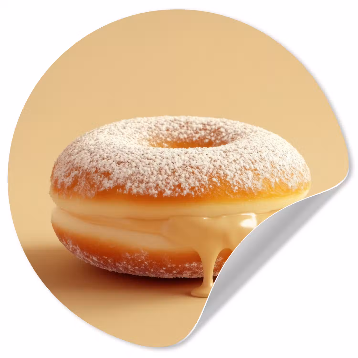 Donut - Romig - Poedersuiker - Beige Wandcirkel behangsticker klein -3d
