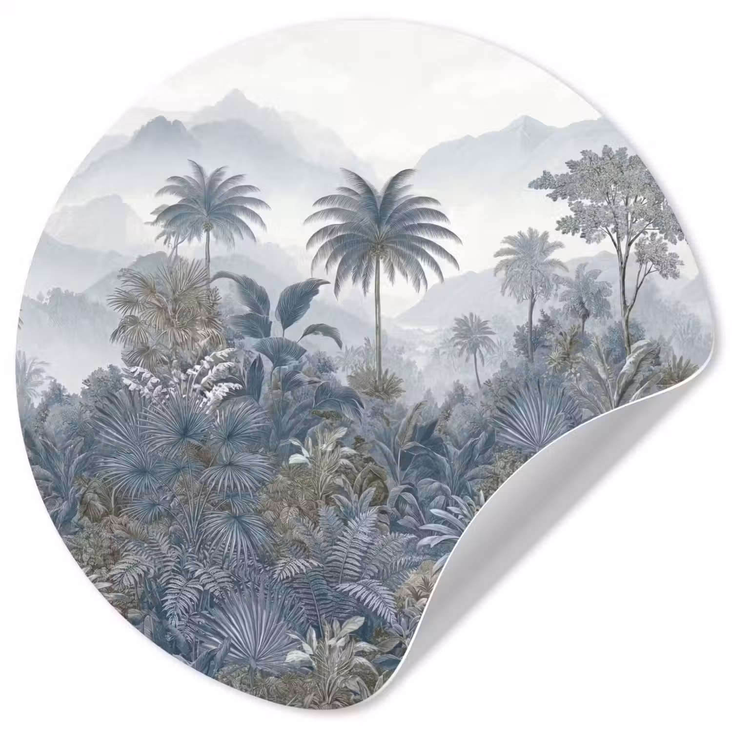 Jungle - Landschap - Blauw Wandcirkel behangsticker klein -3d
