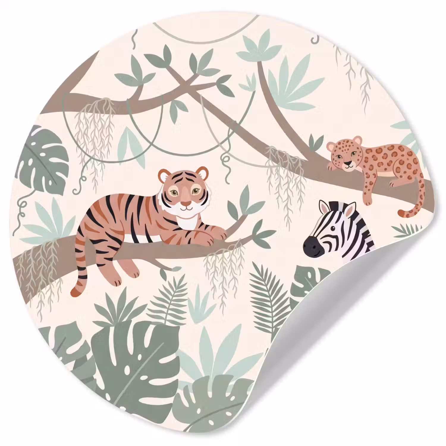 Jungle - Rustiek - Pastel Wandcirkel behangsticker klein -3d