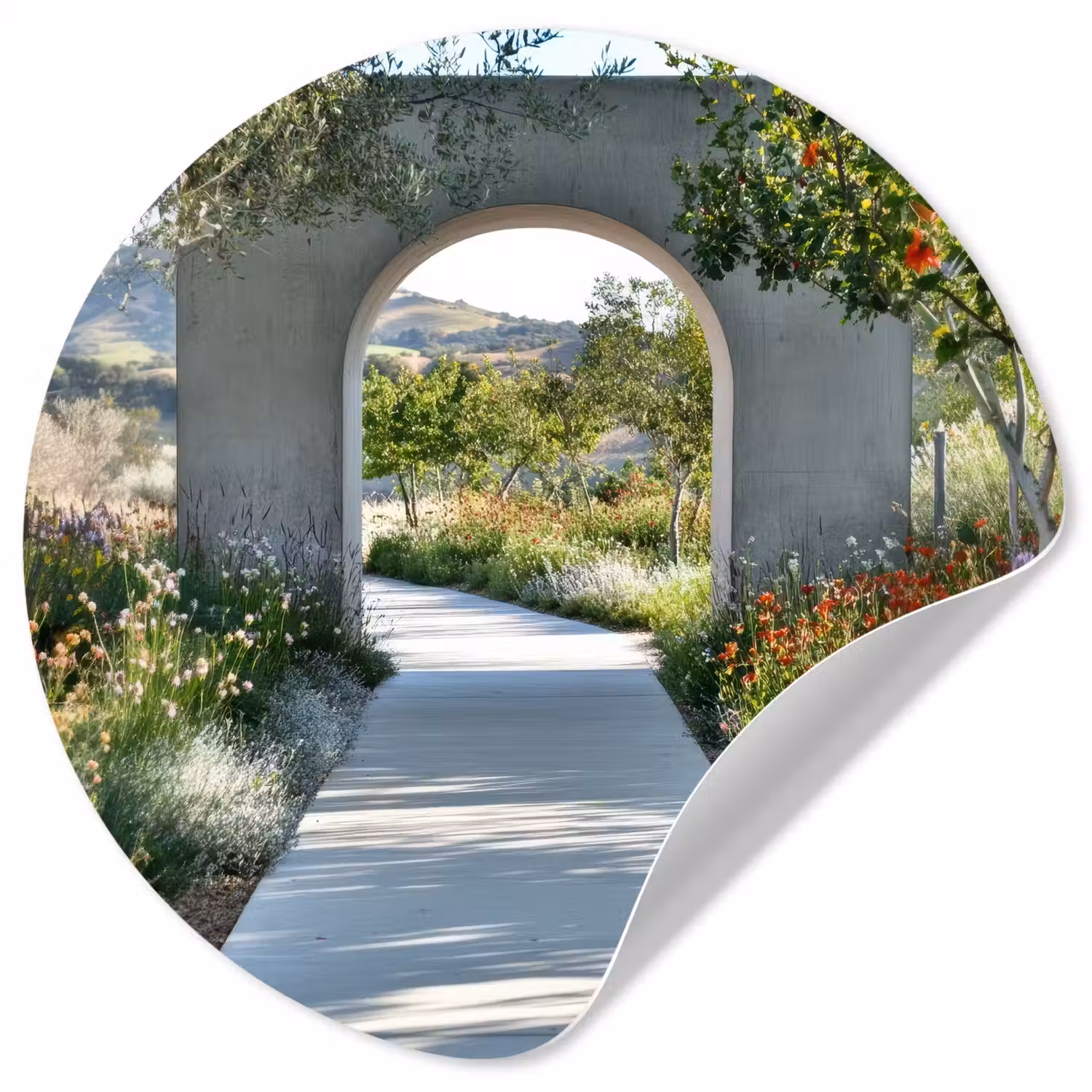 Doorkijk - Pad - Beton - Landschap Wandcirkel behangsticker klein -3d