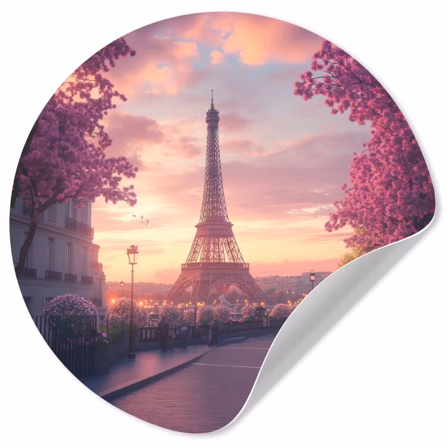 Eiffeltoren - Parijs - Roze Wandcirkel behangsticker klein -3d