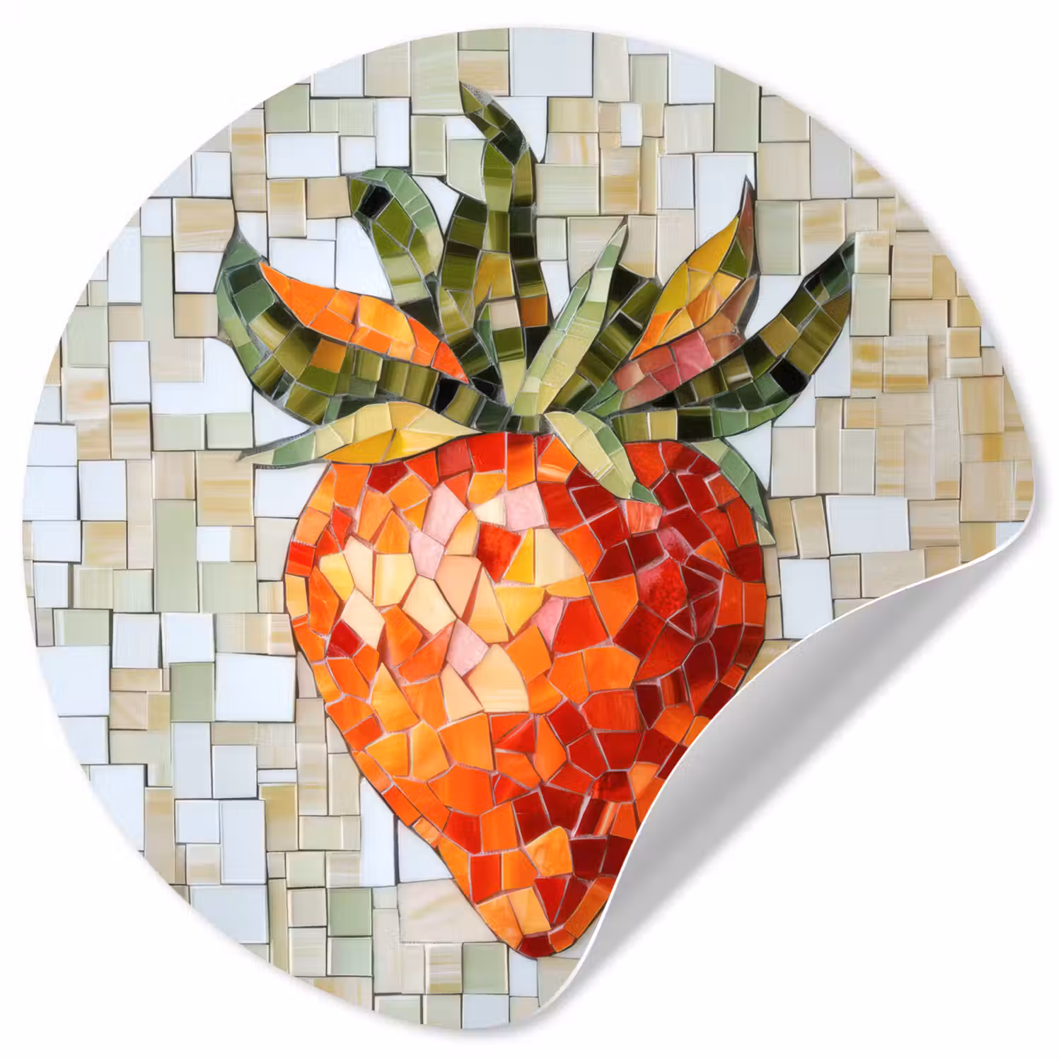 Aardbei - Rood - Mozaïek - Fruit Wandcirkel behangsticker klein -3d