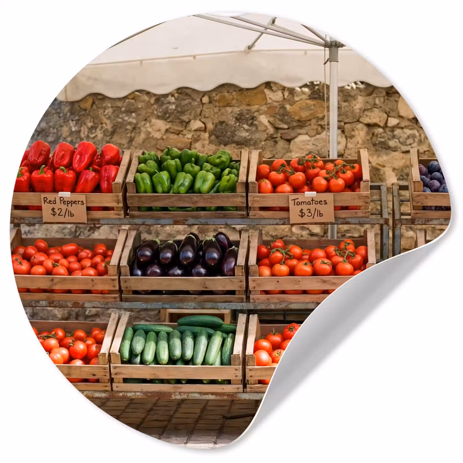 Runde Tapete - Essen – Markt – Frisch - Eten - Markt - Vers Wandcirkel behangsticker klein