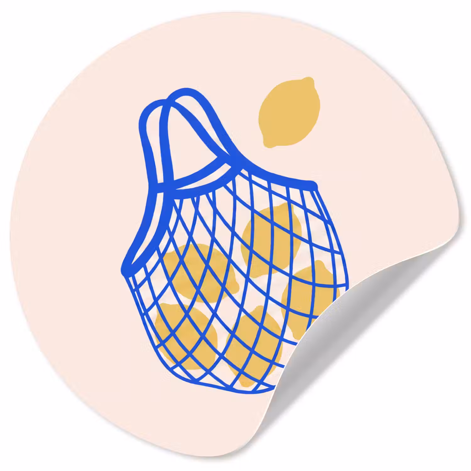 Eten - Citroen - Boodschappen - Abstract - Geel - Blauw Wandcirkel behangsticker klein -3d
