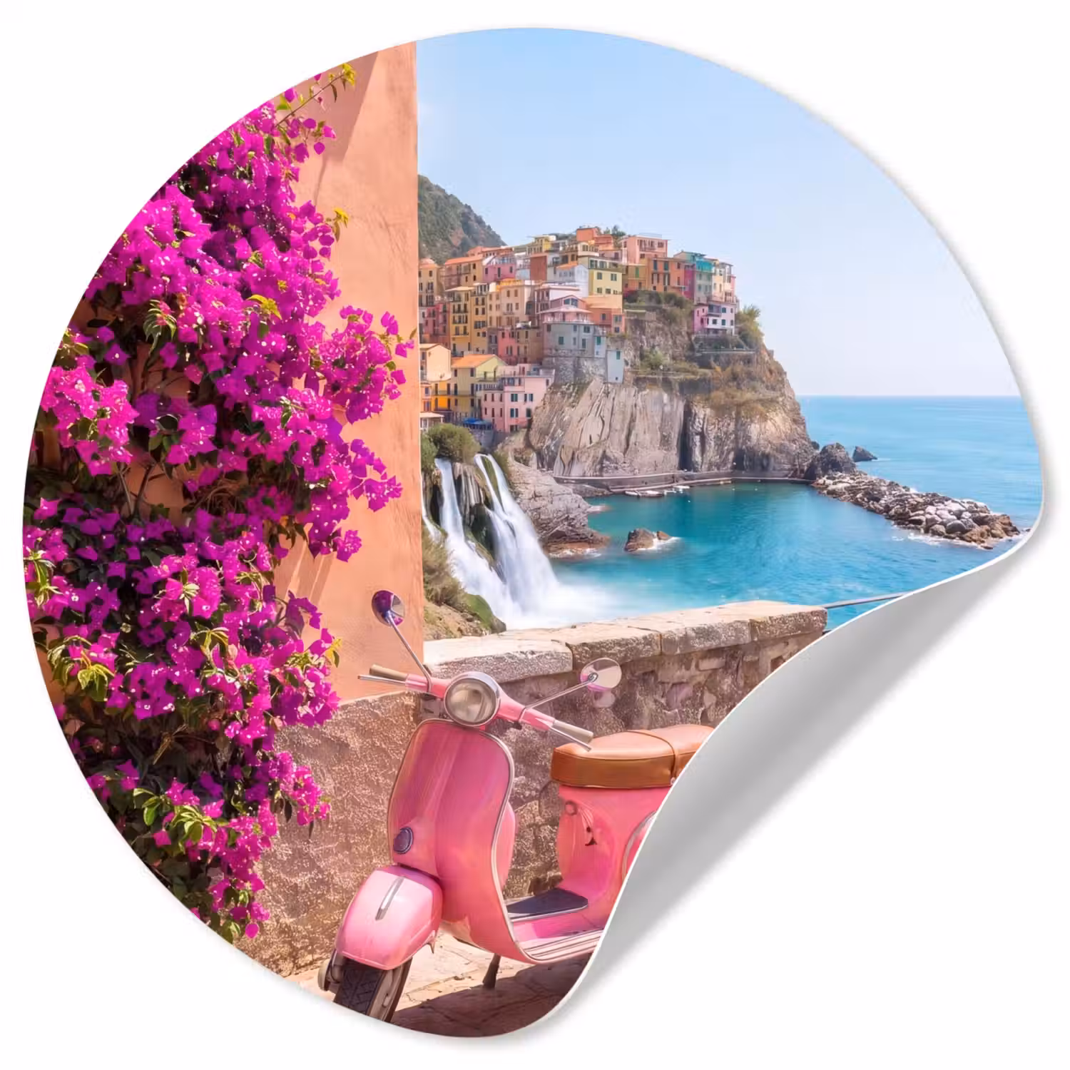 Voertuig - Roze - Kust - Zomer - Reizen Wandcirkel behangsticker klein -3d