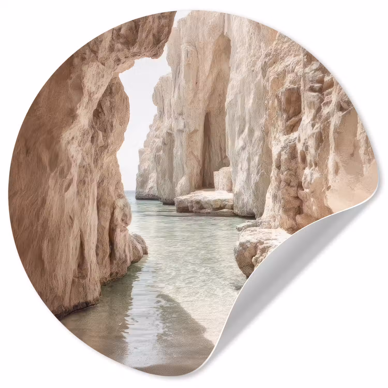 Rotsen - Zee - Zand - Kloof Wandcirkel behangsticker klein -3d