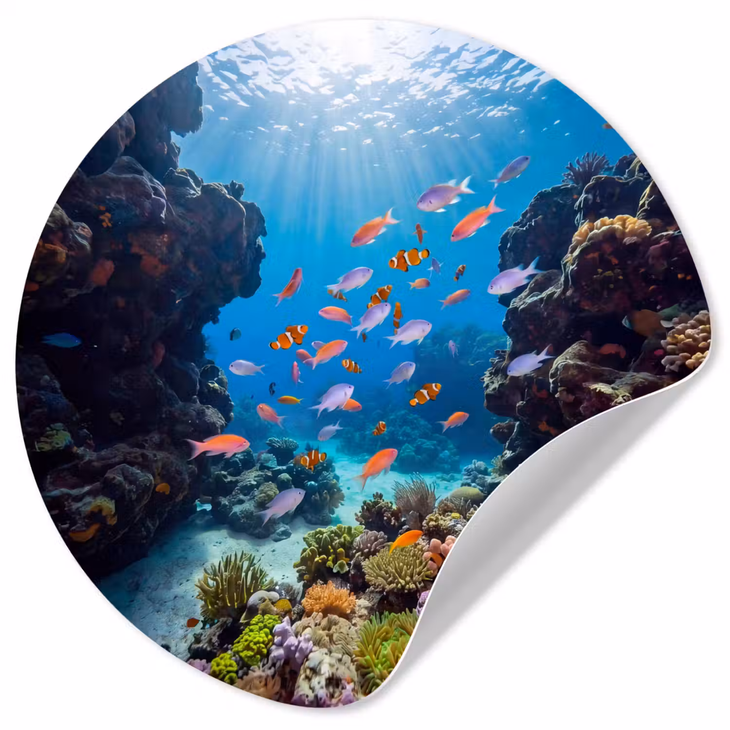 Vis - Koraalrif - Onderwater - Levendig - Blauw Wandcirkel behangsticker klein -3d