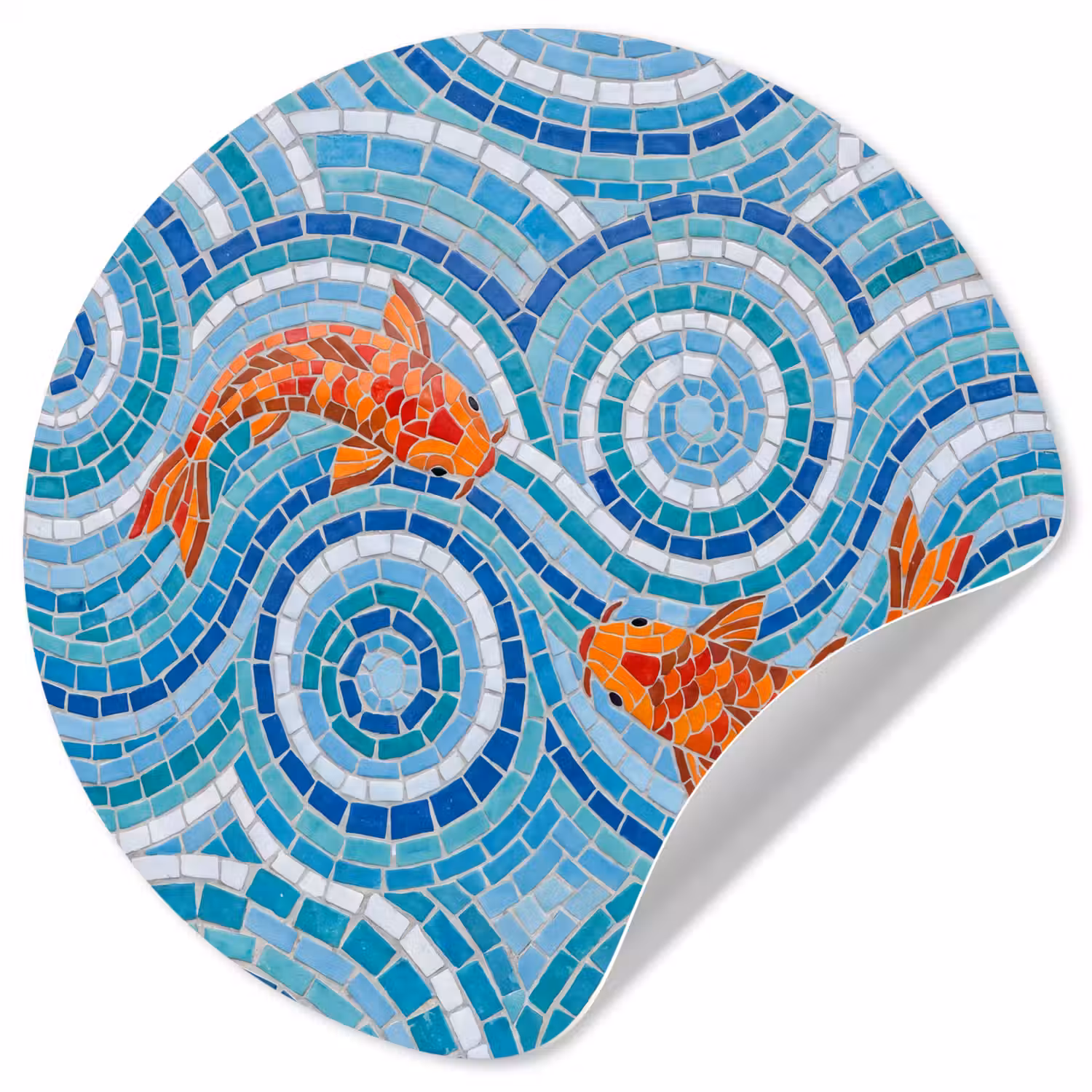 Vis - Mozaïek - Water - Decoratief - Blauw Wandcirkel behangsticker klein -3d