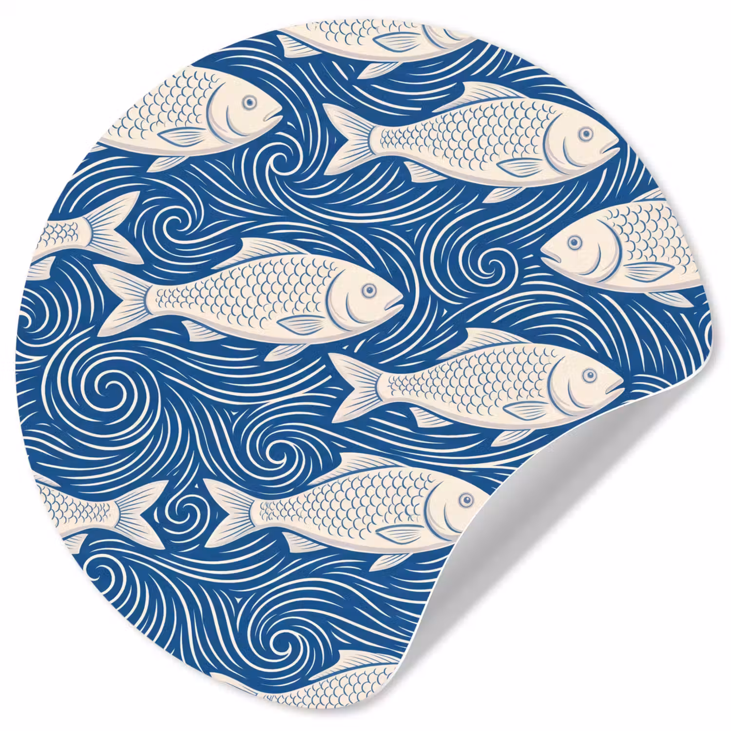 Vis - Water - Patroon - Grafisch - Blauw Wandcirkel behangsticker klein -3d