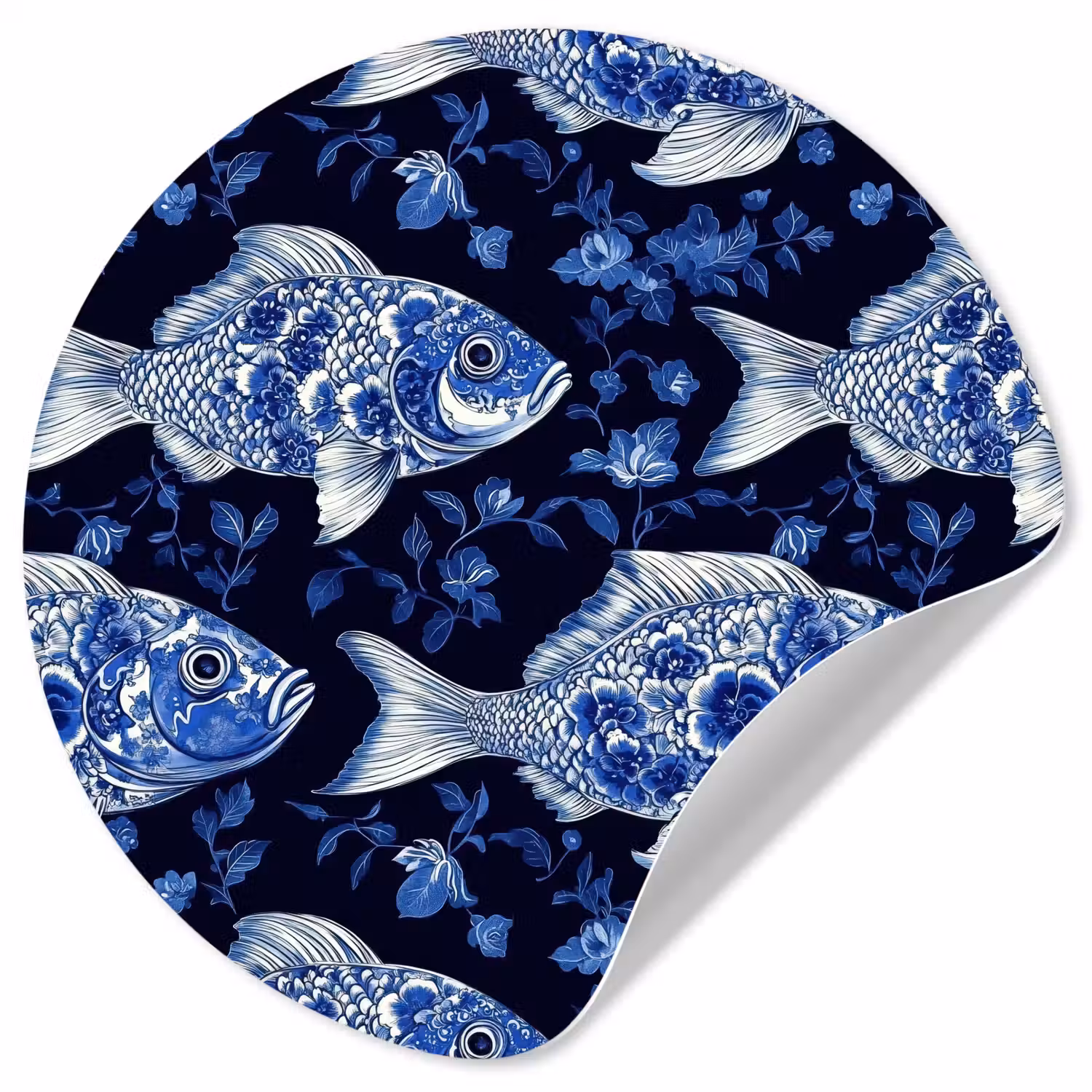 Vissen - Bloemen - Blauw Wandcirkel behangsticker klein 186 -3d