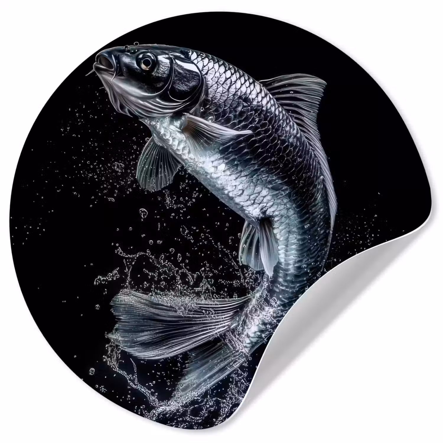 Vis - Koi - Zwart - Water Wandcirkel behangsticker klein -3d