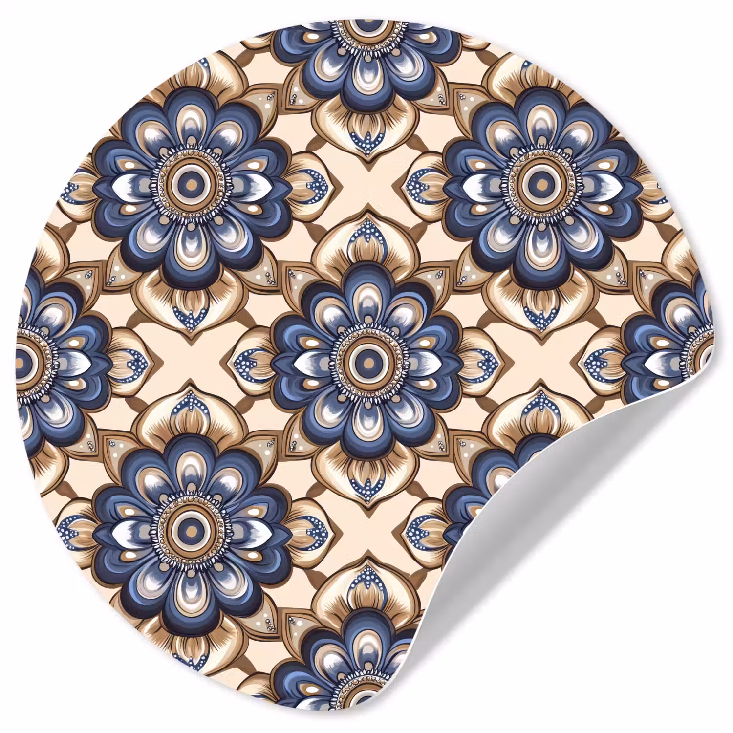 Floraal - Ornament - Blauw Wandcirkel behangsticker klein 186 -3d