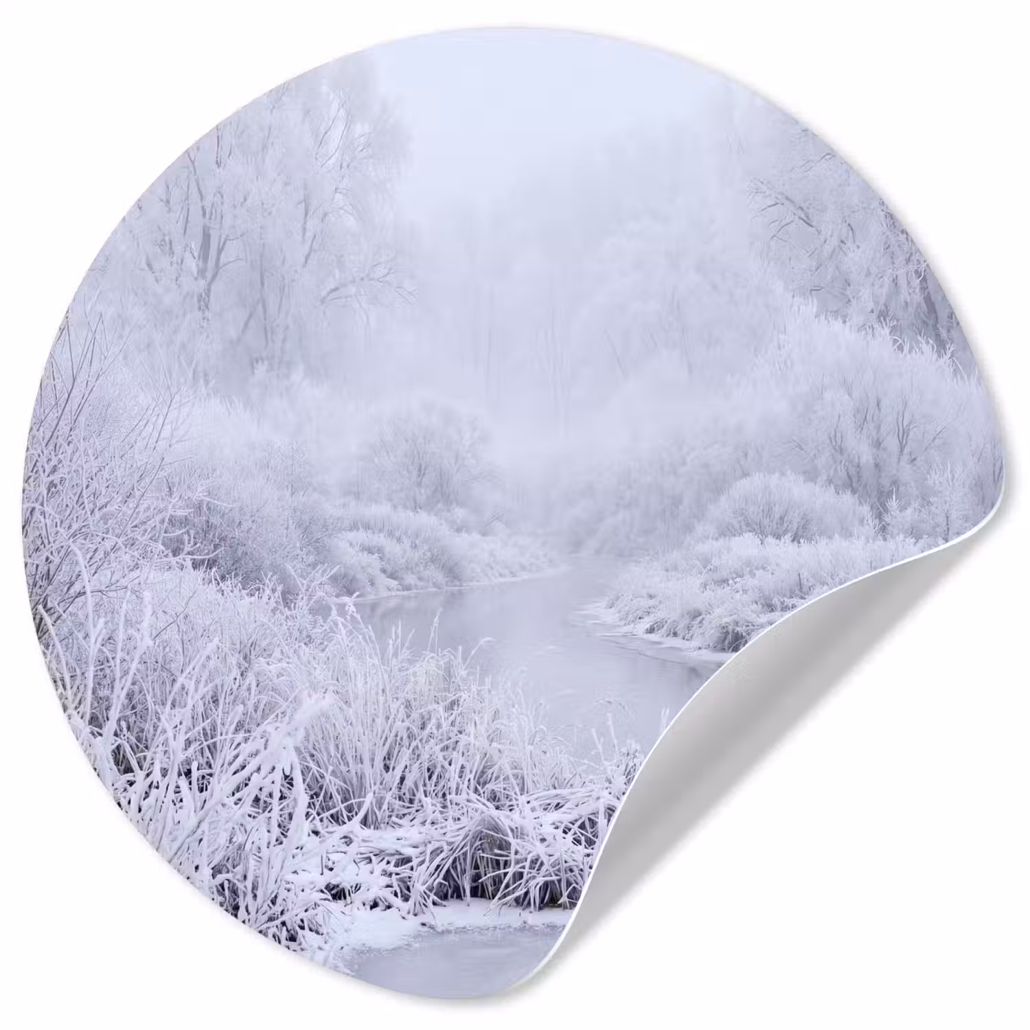 Rivier - Sneeuw - Bos - Winter - Schilderachtig Wandcirkel behangsticker klein -3d