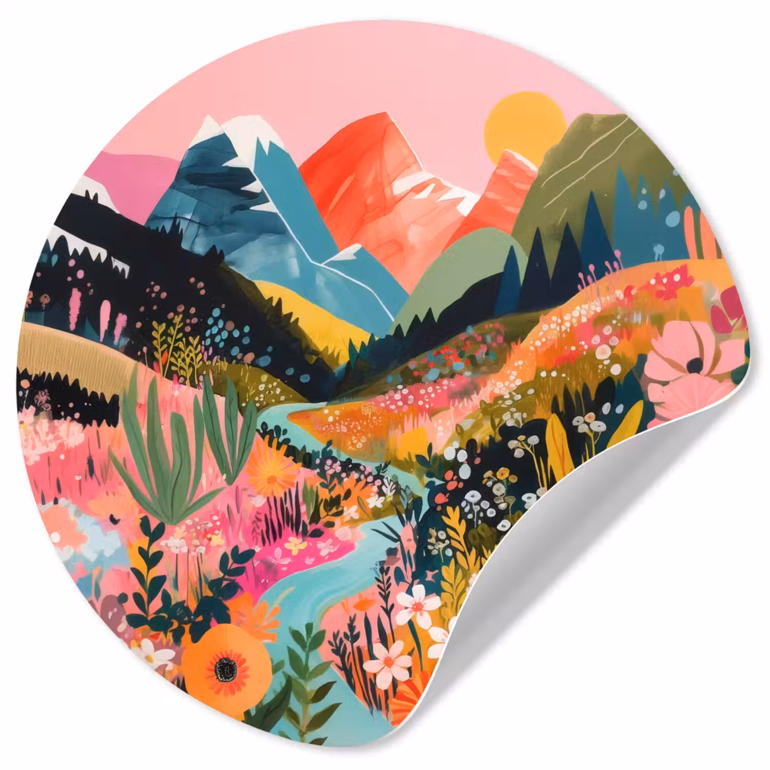 Rivier - Diepte - Bloemen Wandcirkel behangsticker klein -3d