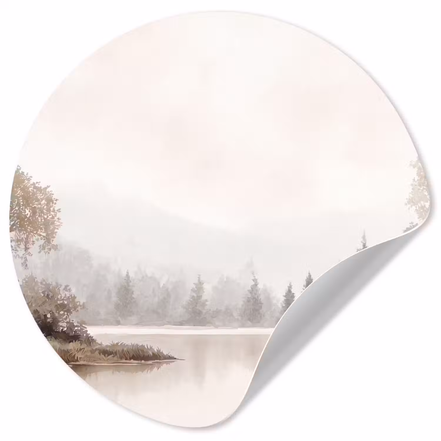 Rivierlandschap - Minimalistisch - Aardetinten Wandcirkel behangsticker klein -3d