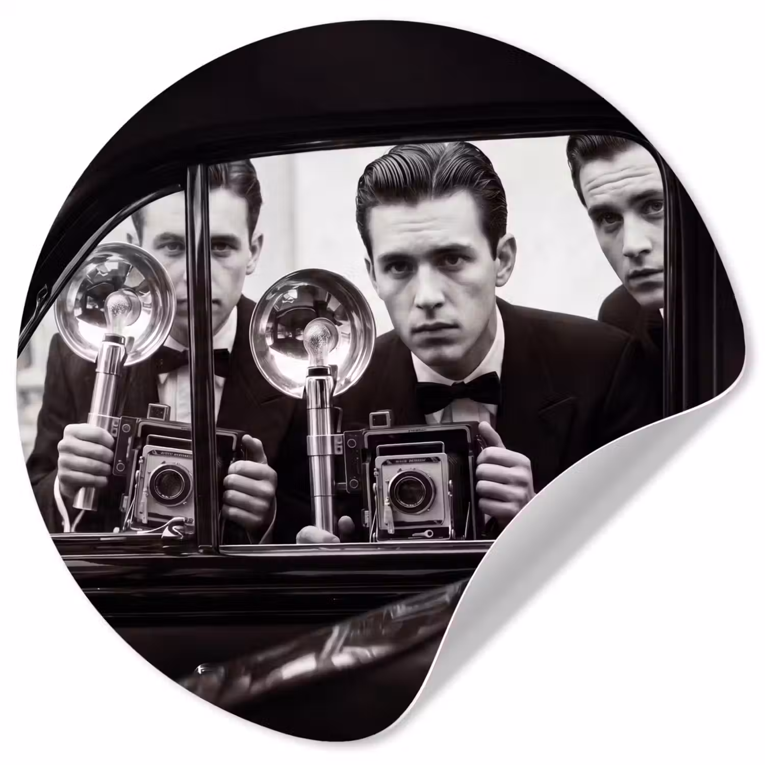 Fotograaf - Camera - Vintage - Journalistiek - Zwart-wit Wandcirkel behangsticker klein -3d