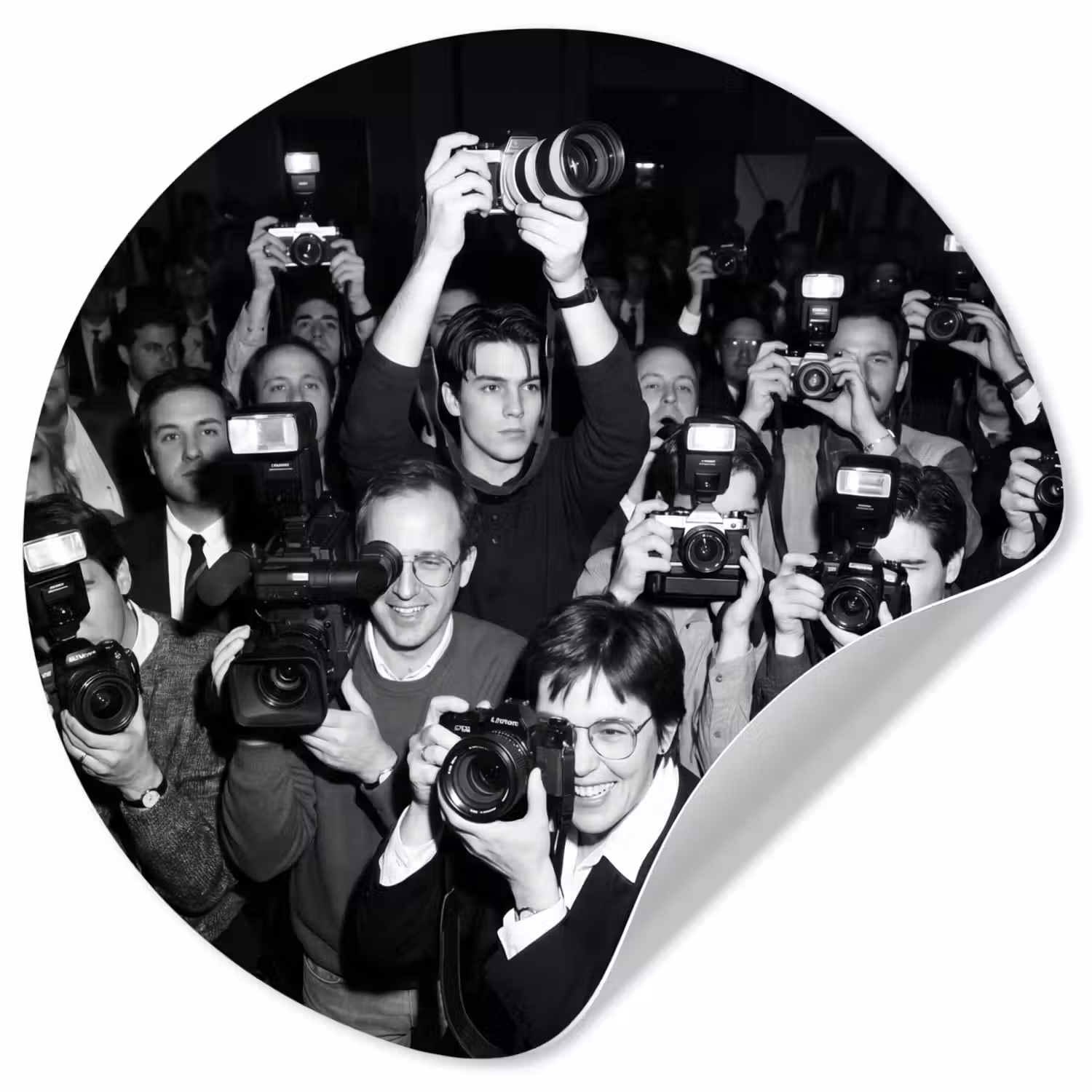 Fotografen - Menigte - Flitsers - Journalistiek Wandcirkel behangsticker klein -3d