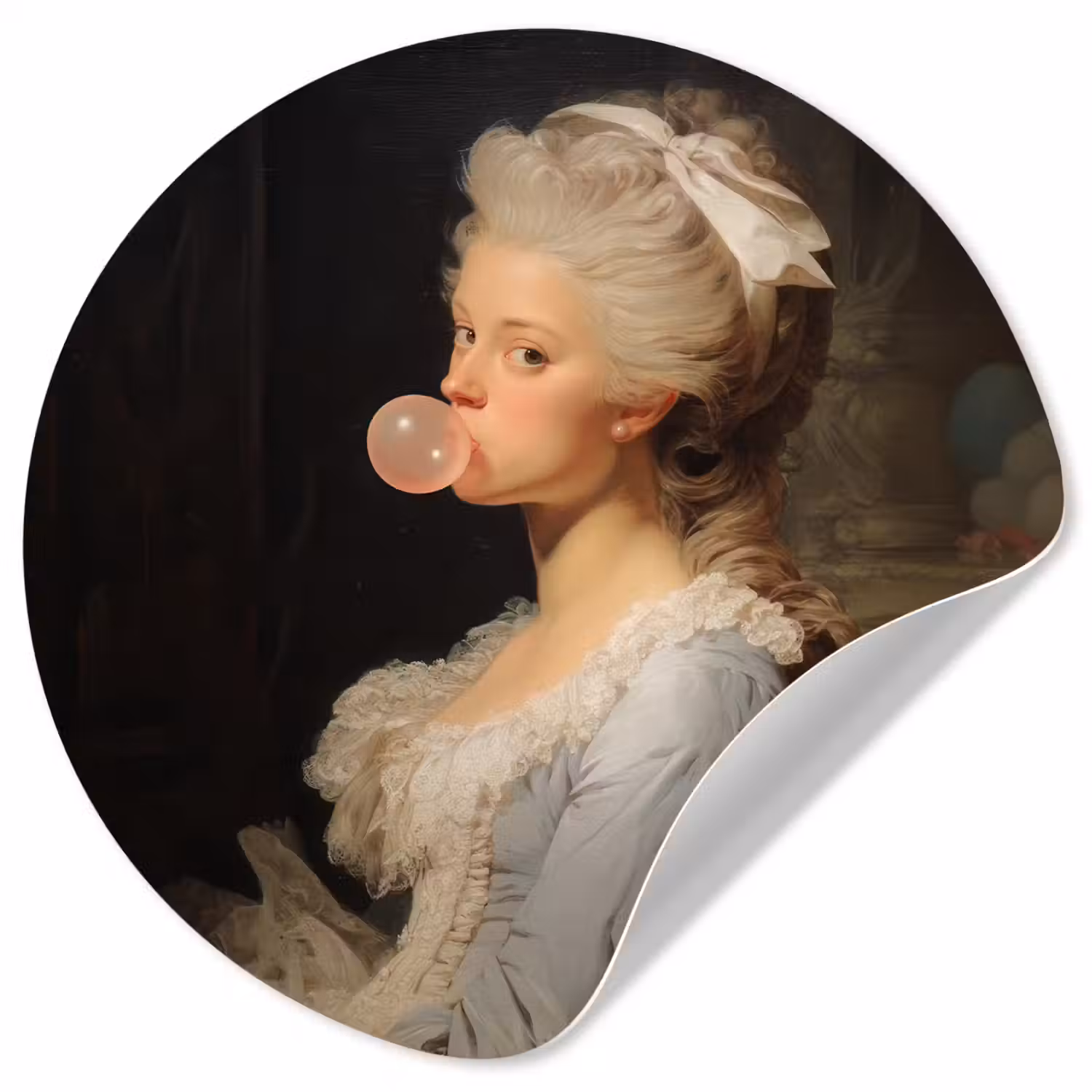 Vrouw - Barokjurk - Kauwgom Wandcirkel behangsticker klein -3d