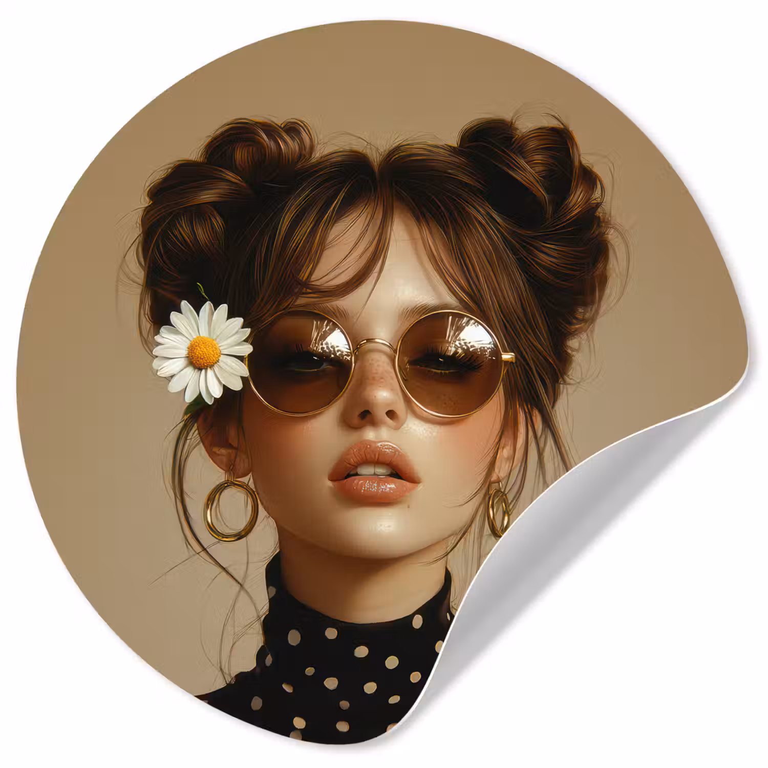 Vrouw - Beige - Bloem - Modern - Portret Wandcirkel behangsticker klein -3d