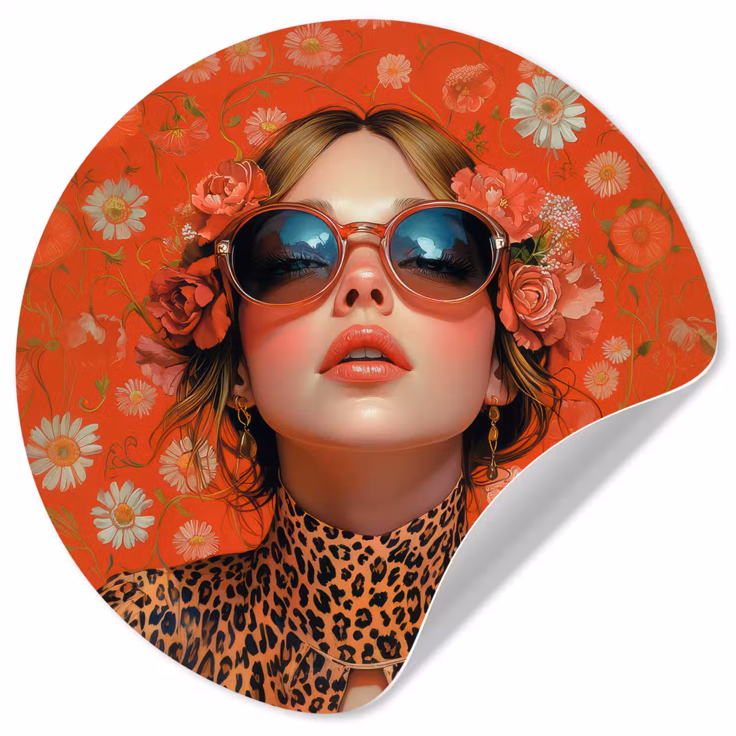 Vrouw - Kleurrijk - Dierenprint - Bloemen Wandcirkel behangsticker klein -3d