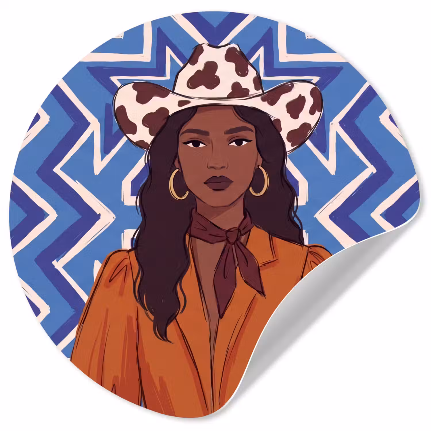 Vrouw - Cowboyhoed - Portret - Modern - Blauw Wandcirkel behangsticker klein -3d