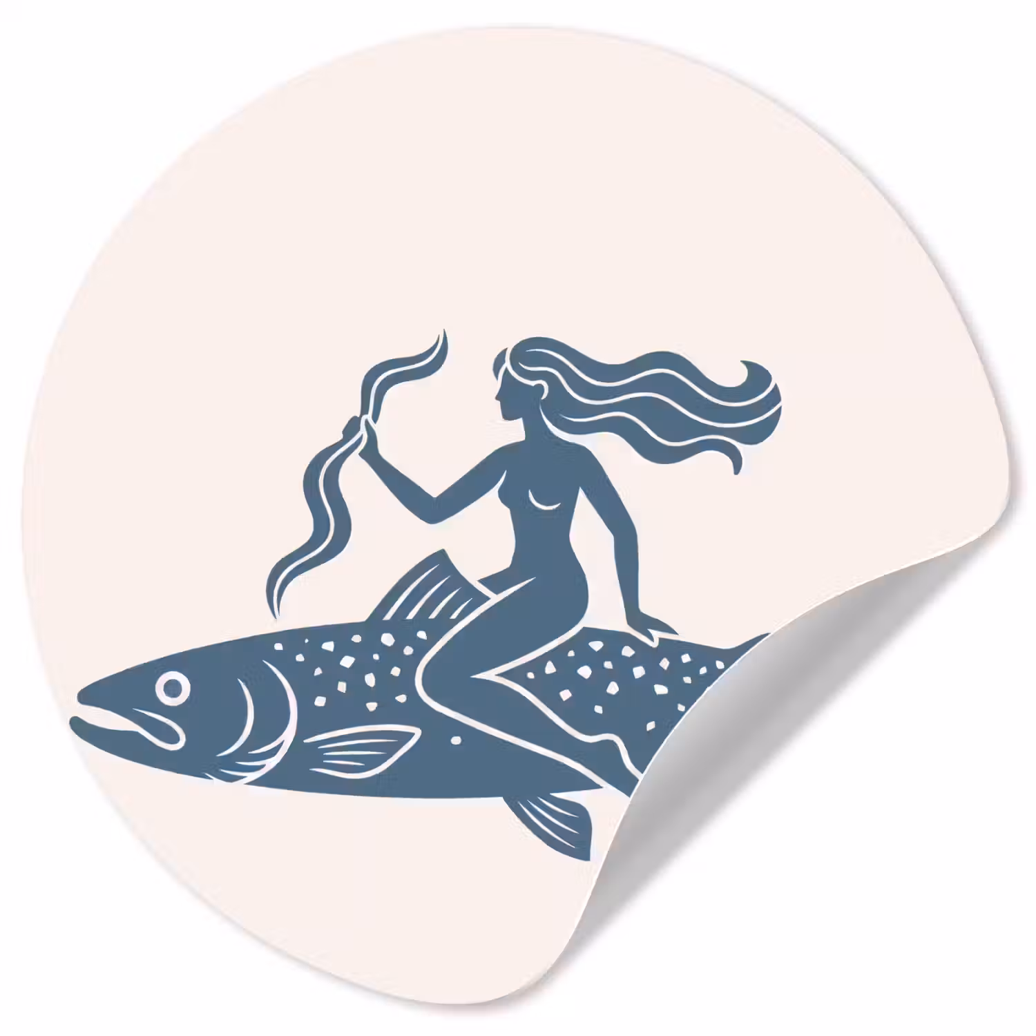 Vrouw - Vis - Fantasie - Abstract - Blauw Wandcirkel behangsticker klein -3d