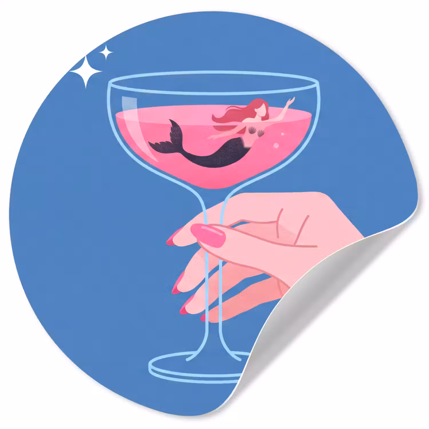 Vrouw - Glas - Abstract - Roze - Blauw Wandcirkel behangsticker klein -3d
