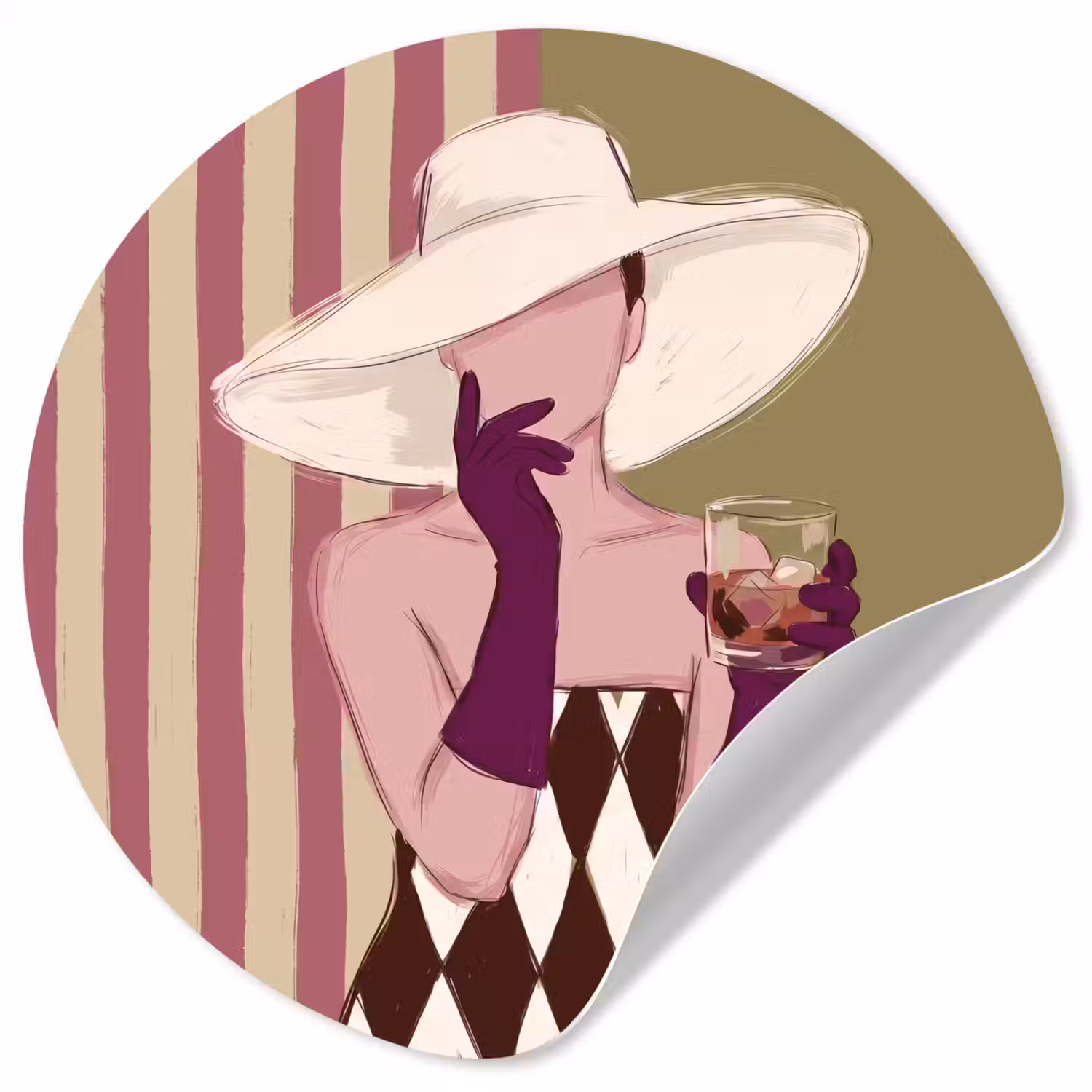Vrouw - Hoed - Mode - Abstract - Kleurrijk Wandcirkel behangsticker klein -3d