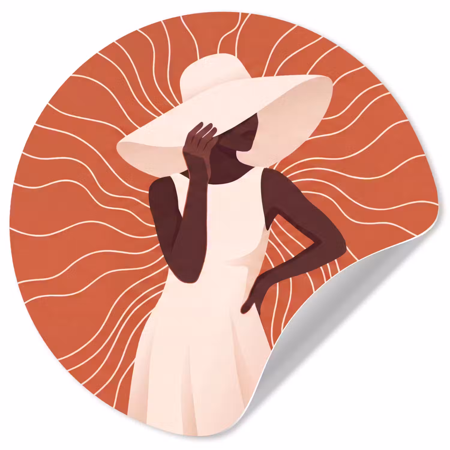 Vrouw - Hoed - Portret - Modern - Beige Wandcirkel behangsticker klein -3d