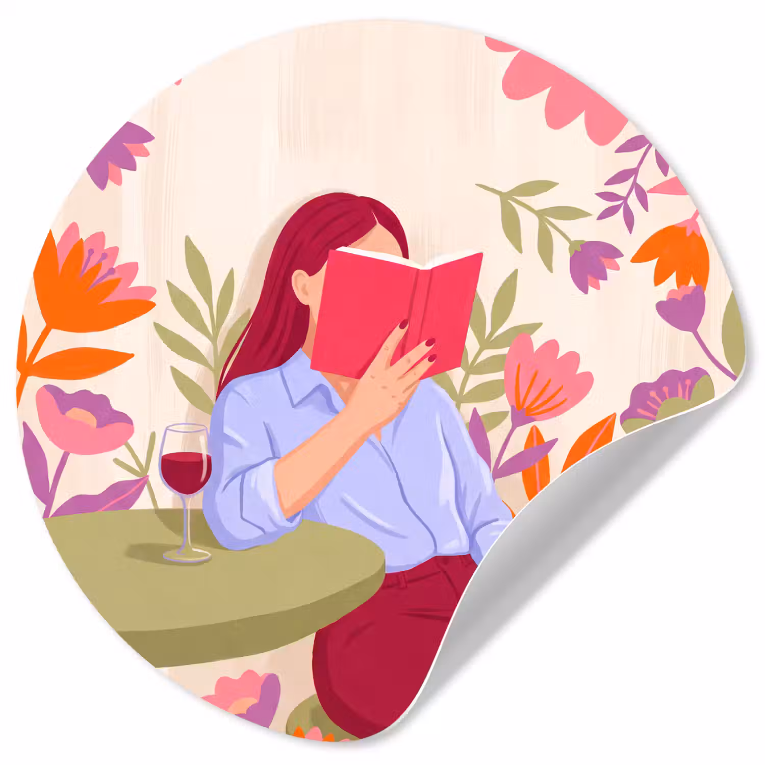 Vrouw - Lezen - Thuis - Modern - Bloemen Wandcirkel behangsticker klein -3d