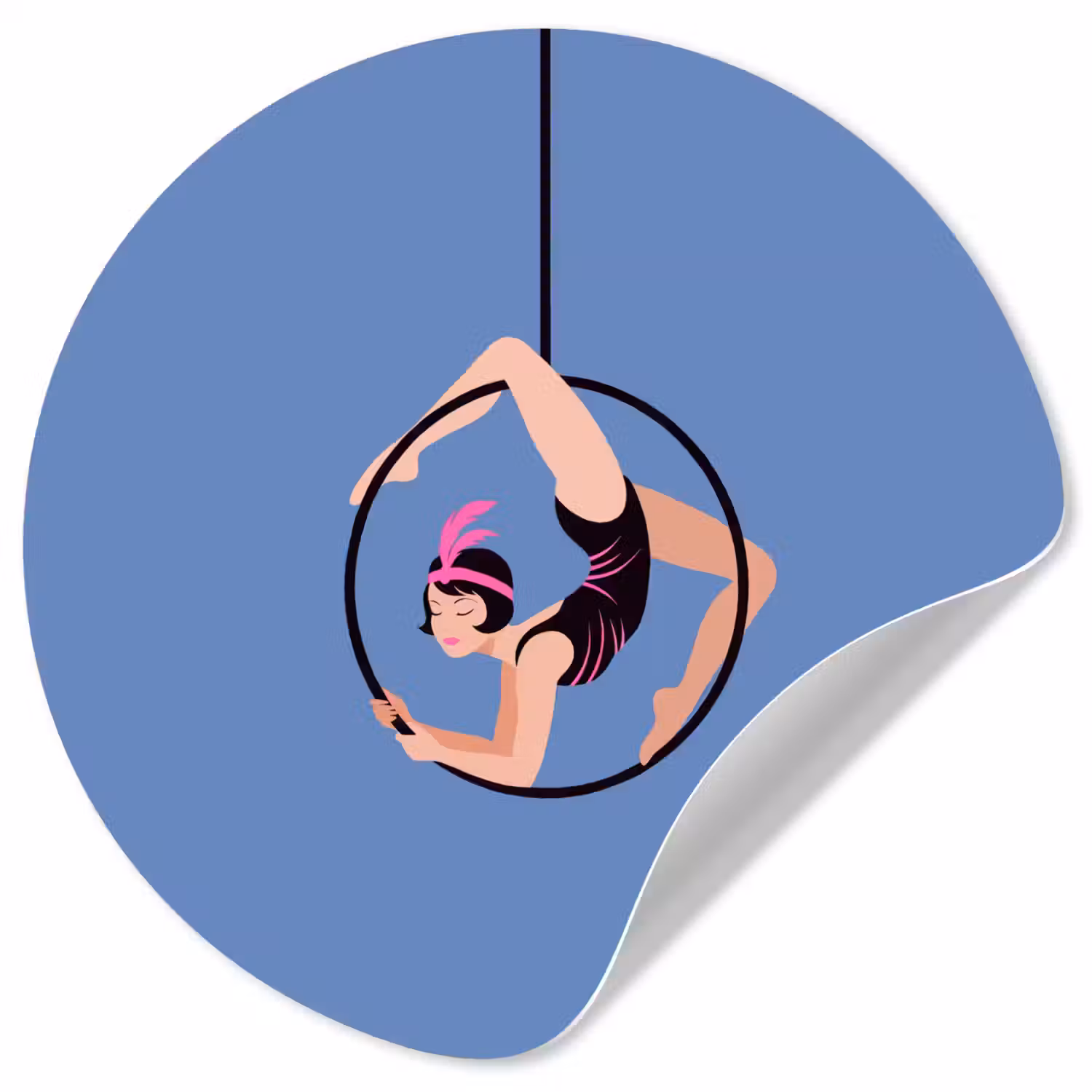 Vrouw - Aerial hoop - Art deco - Illustratie - Blauw Wandcirkel behangsticker klein -3d