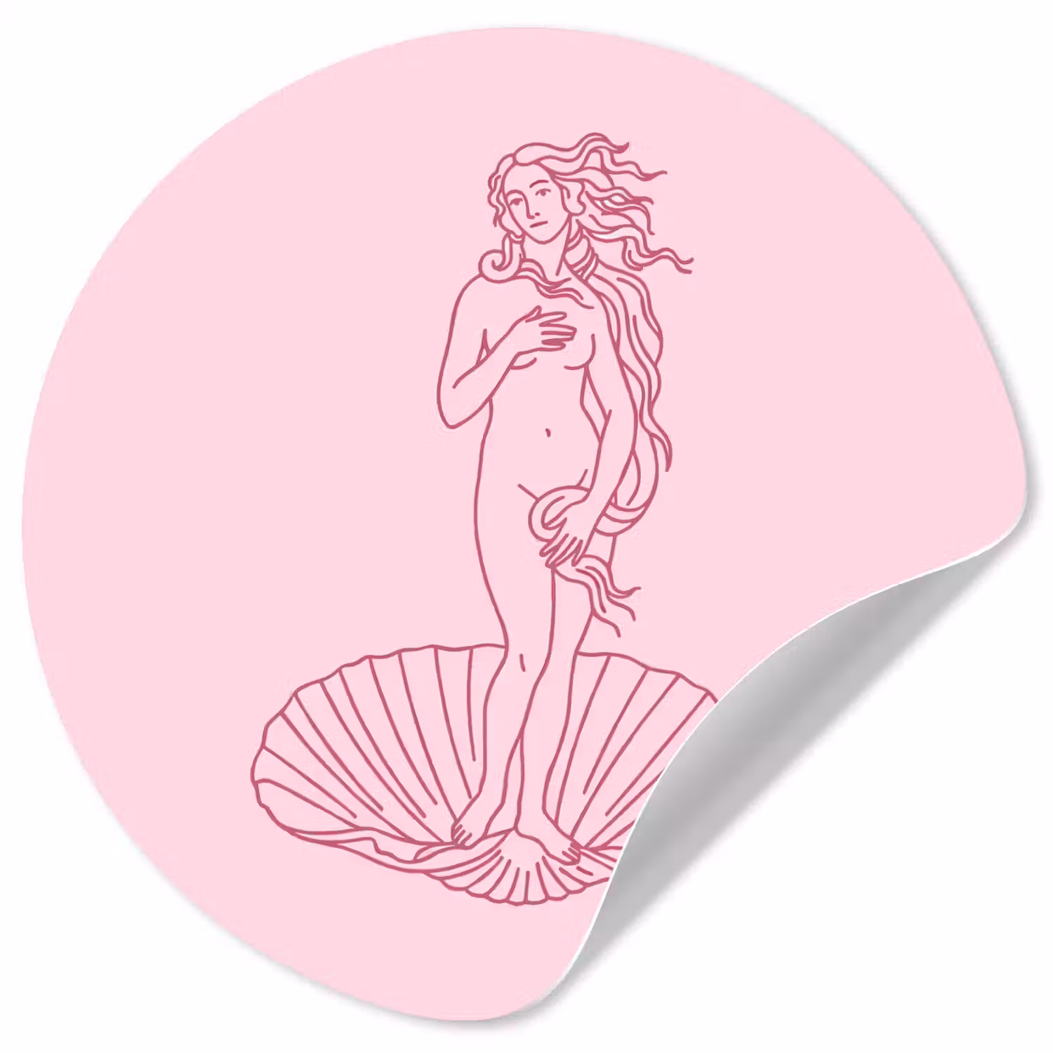 Vrouw - Schelp - Kunst - Lijntekening - Roze Wandcirkel behangsticker klein -3d