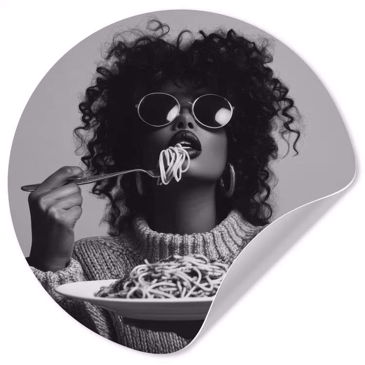Vrouw - Pasta - Zwart - Wit Wandcirkel behangsticker klein -3d