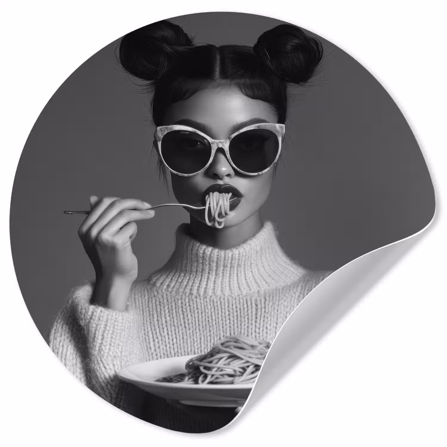 Vrouw - Pasta - Zonnebril Wandcirkel behangsticker klein -3d