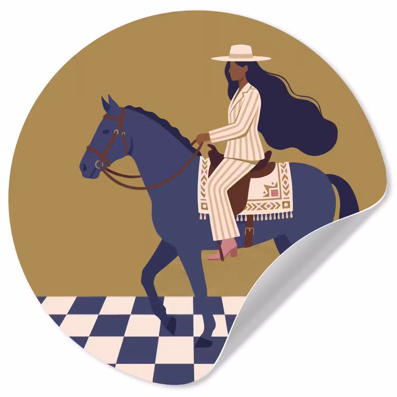 Vrouw - Paard - Rijden - Modern - Abstract Wandcirkel behangsticker klein -3d