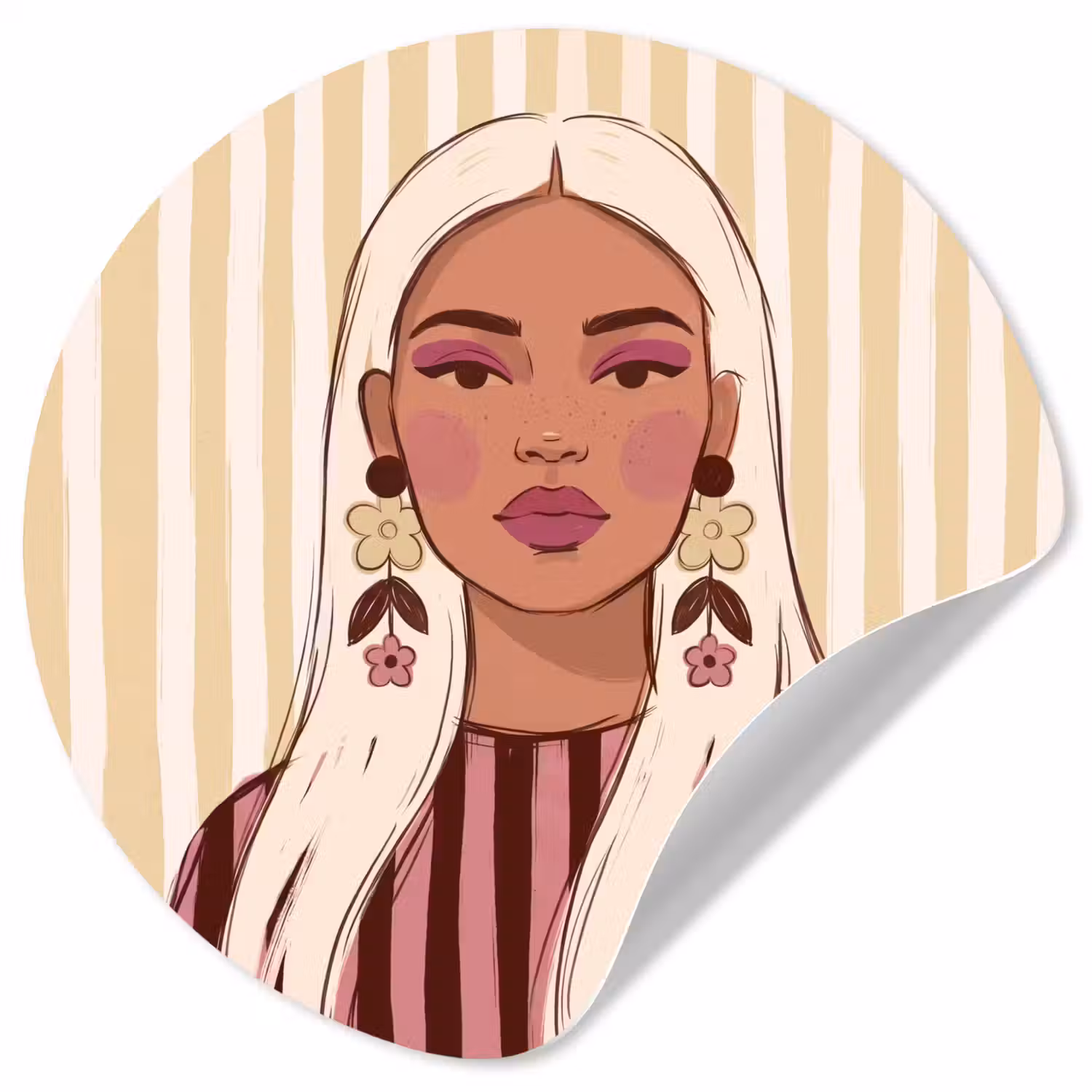 Vrouw - Portret - Illustratie - Modern - Roze Wandcirkel behangsticker klein -3d