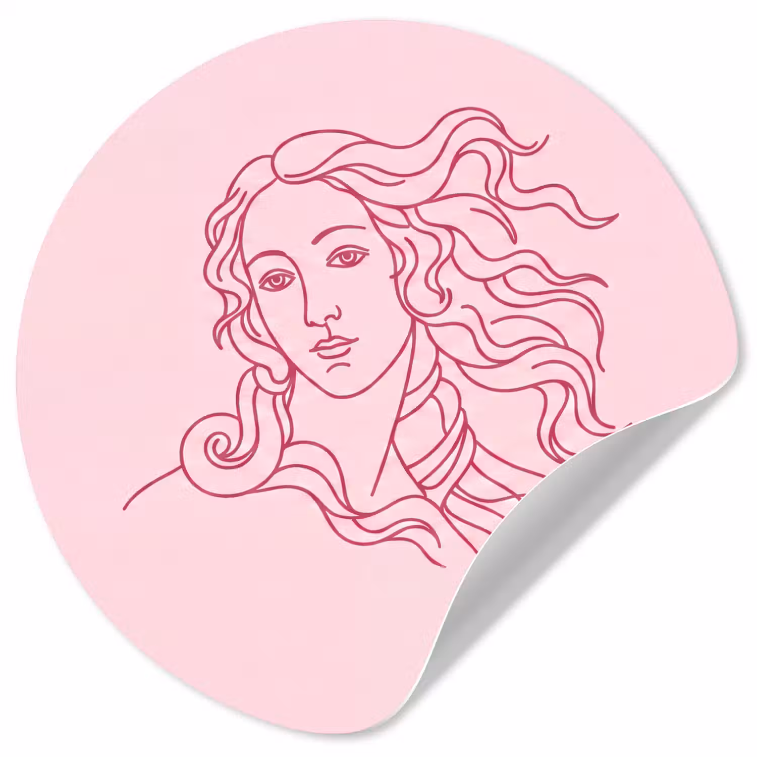 Vrouw - Portret - Klassiek - Line-art - Roze Wandcirkel behangsticker klein -3d
