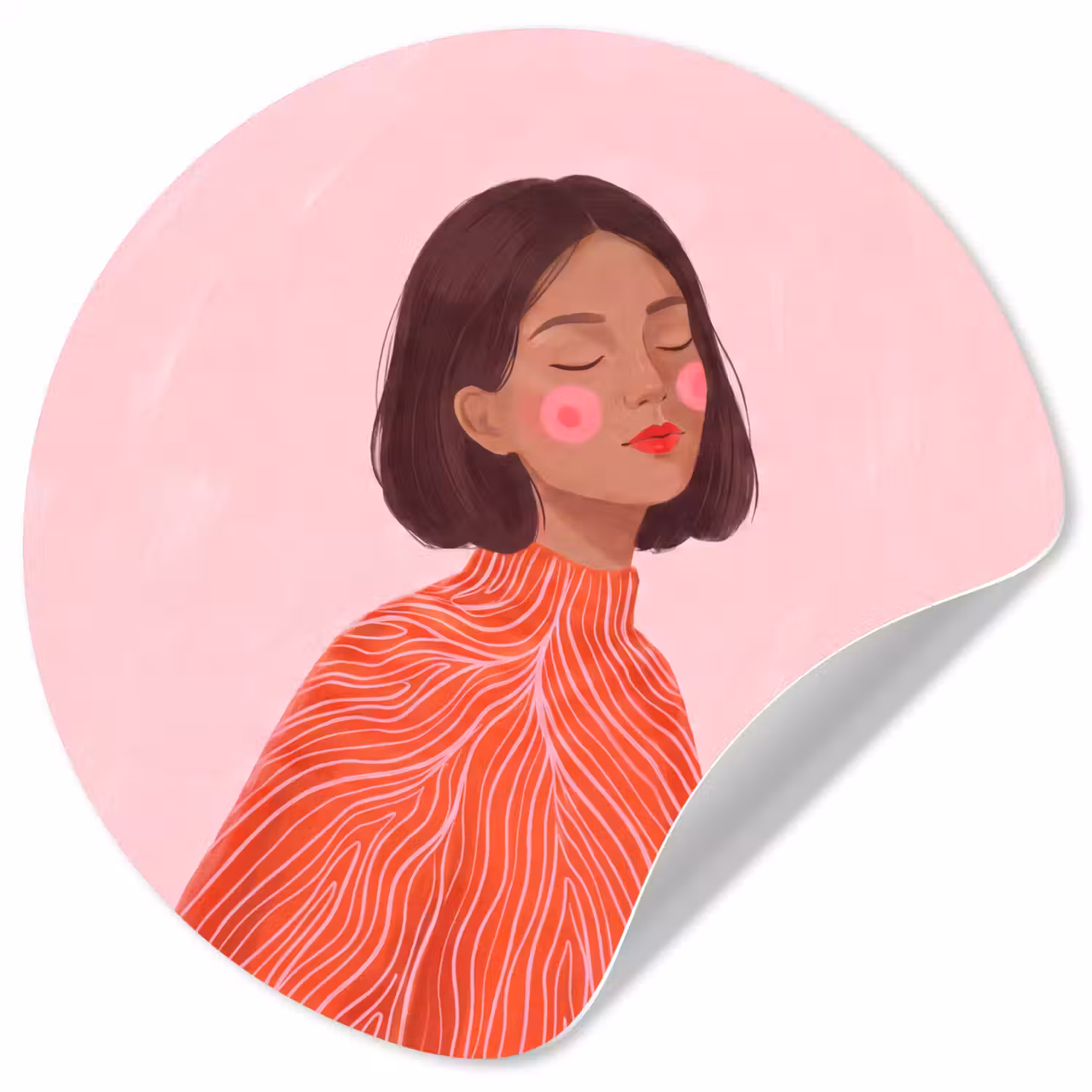 Vrouw - Portret - Modern - Kunst - Roze Wandcirkel behangsticker klein -3d